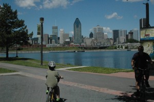 Lachine Canal Bike Path, Downtown Montreal in Background